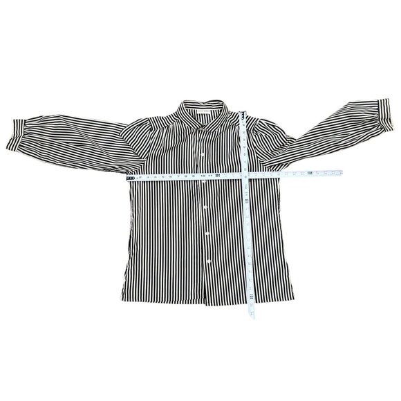 NWOT Oak Hill Womens Blouse Sz M/L Black White Striped Button-Up Belted Waist - Picture 5 of 6